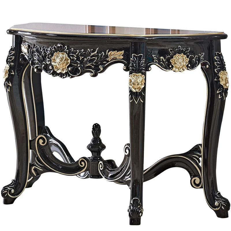 Carved Ebony Color Console American Entrance Corridor Curio Cabinet Sofa Tables