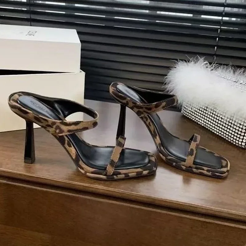 

Leopard Women Slippers High Heels Sexy Shoes Summer Elegant Fashion Pumps Stilettos Woman Sandals 2025 Brand Women’s