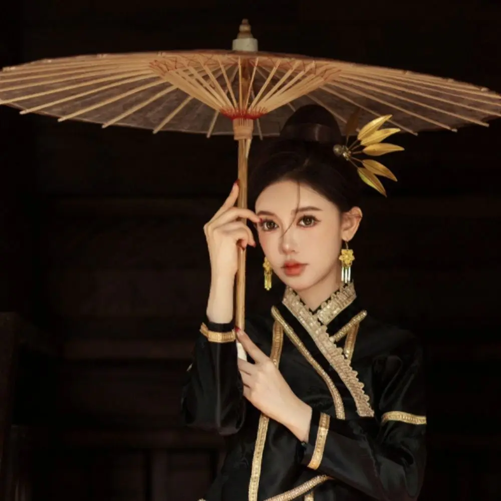 Ancient Style Headwear Thai Headdress Ancient Hanfu Headwear Leaf Metal Hair Sticks Feather Gold U Shape Hairpin