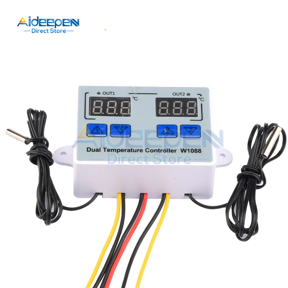 W1088 Dual LED Digital Temperature Sensor Meter Controller Heating Thermostat 12V 24V 220V Aquarium Incubator Thermoregulator