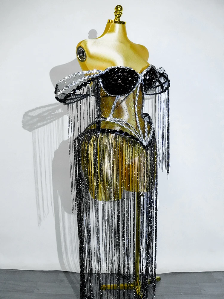 Nowy Luksusowy Damski Seksowny Kombinezon z Frędzlami Olśniewający Strój Sceniczny Bar Dj Klub Nocny Występ Taneczny Piosenkarka Urodziny Impreza