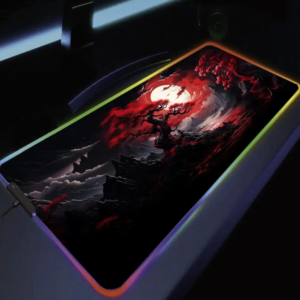 

Landscape Art Mouse Pad Large RGB Gaming Mousepad LED Light Locked Edges Game Accessories Table Pads PC Keyboard Mat XXL 90x40cm