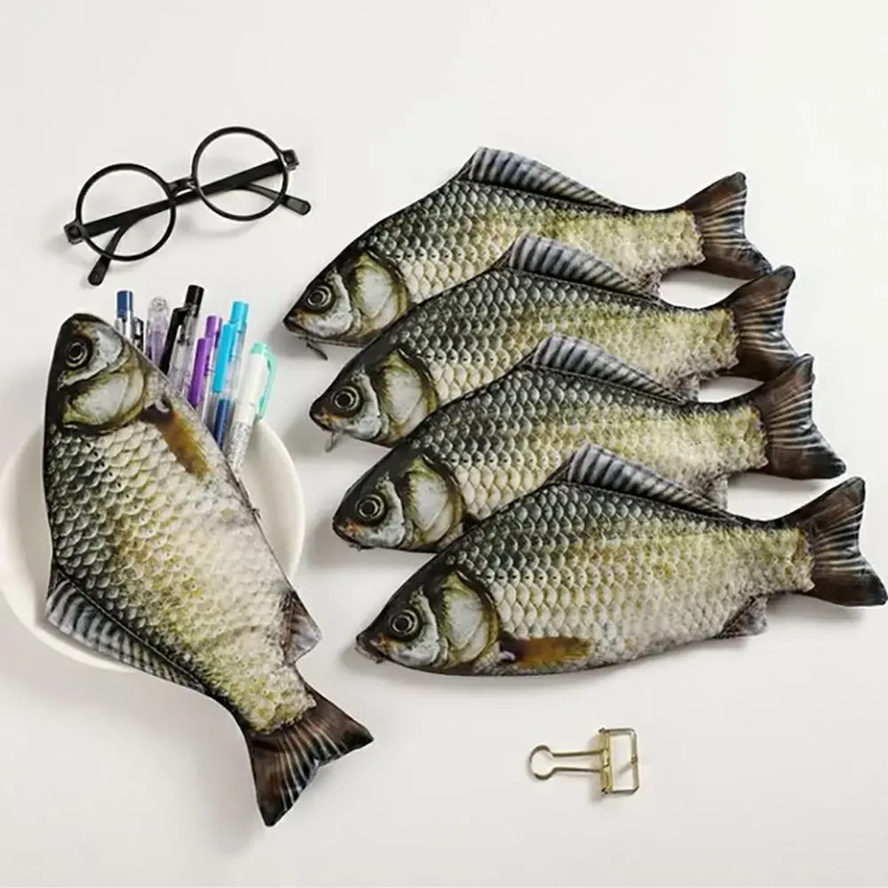 

Cartoon Large Capacity Pen Bag Simulated Crucian Carp Multifunctional Pencil Case Stationery Organizer Student
