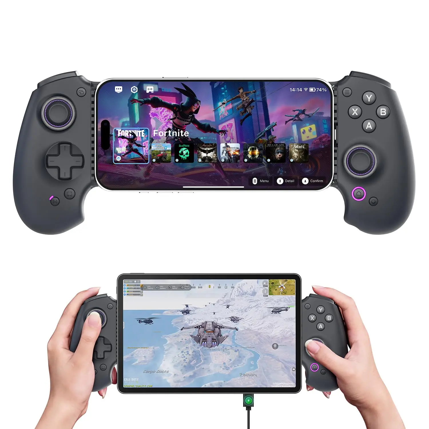 Full-Size Gaming Controller for iPhone 15-17, iPad Mini 6-7 & Android Tablets with Hall Joystick