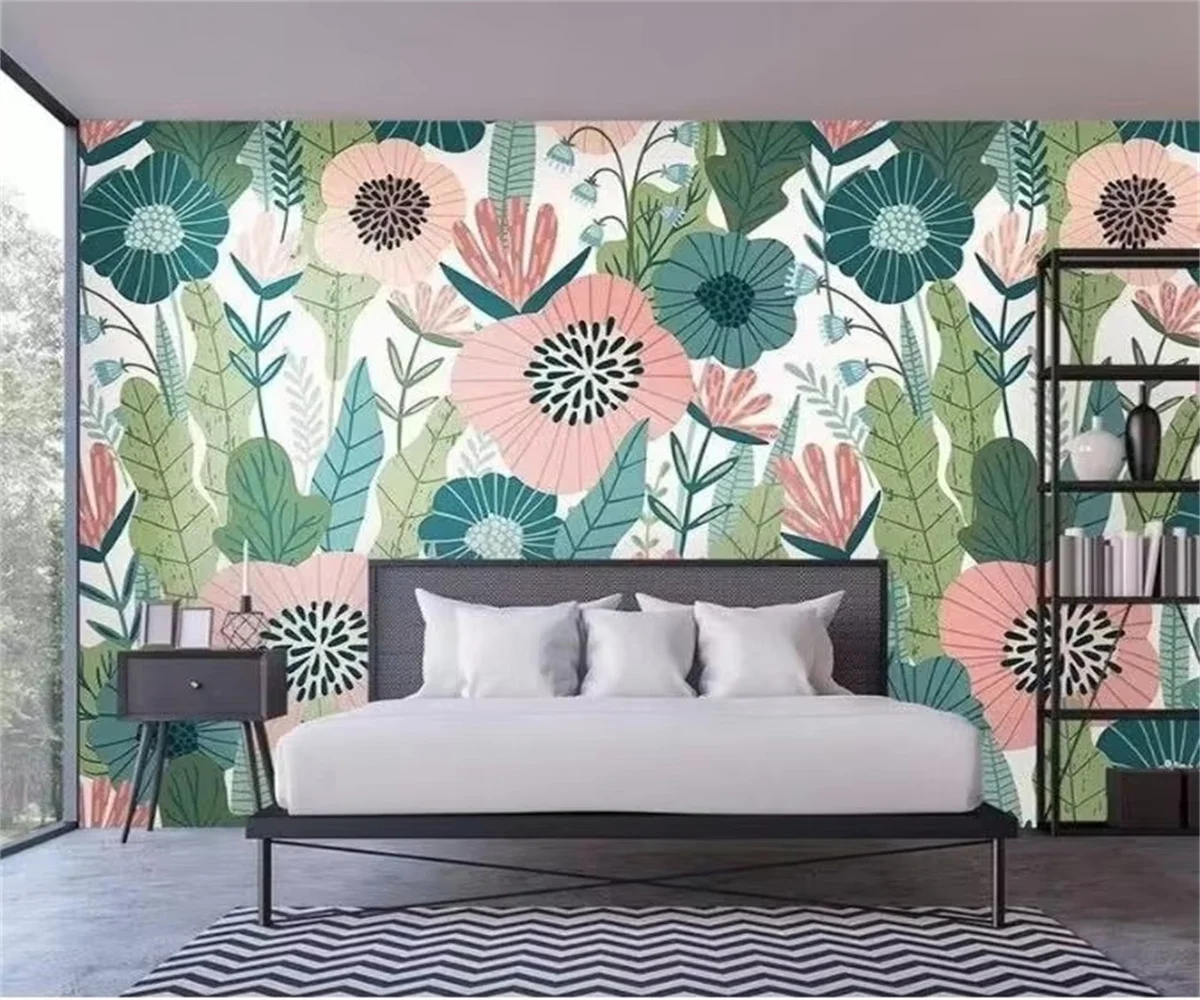 custom Modern fashion light luxury Blue pink flower wallpaper personalized mural 3D wall paper home decor  papel tapiz