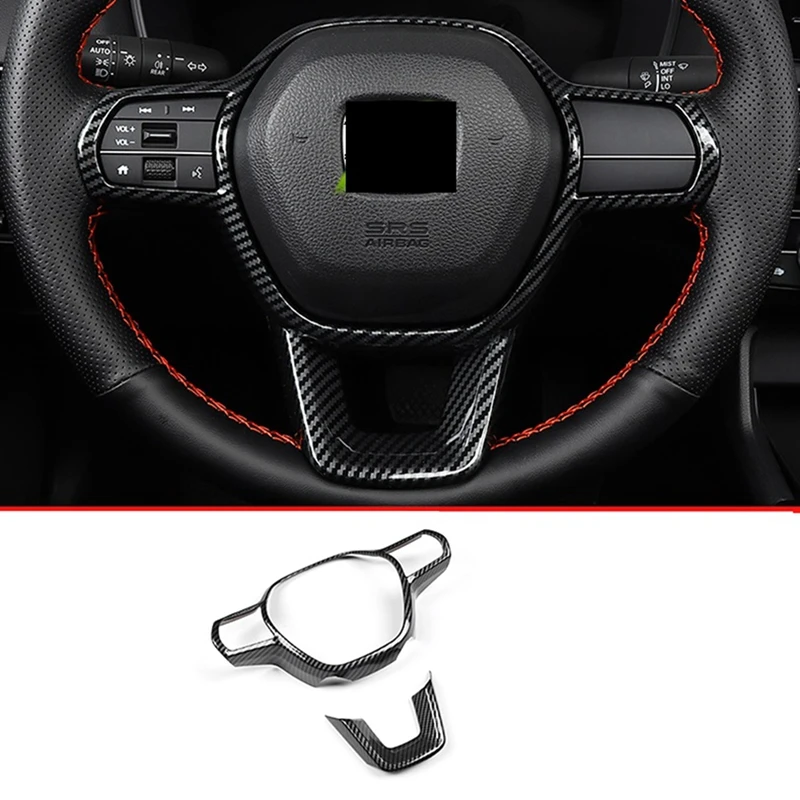 For 11Th Gen Honda Civic 2022 Carbon Fiber Steering Wheel Panel Frame Cover Trim Interior Decorative Sticker Accessories