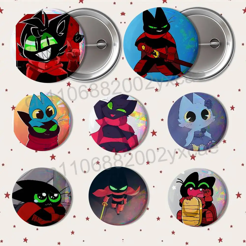 black Mao Mao Heroes of Pure Heart Reflective Pin Tinplate Round Brooch Cartoon Cosplay Badges for Bag Hat Toys Gifts