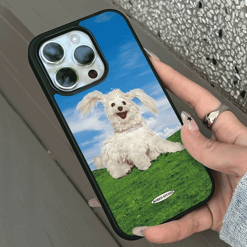 Blue Sky Happy Cute Dog Black Edge Soft Shell Phone Case for IPhone 15 14 13 12 11 Pro Max XR XS 7 8 Shockproof Soft Case Fundas