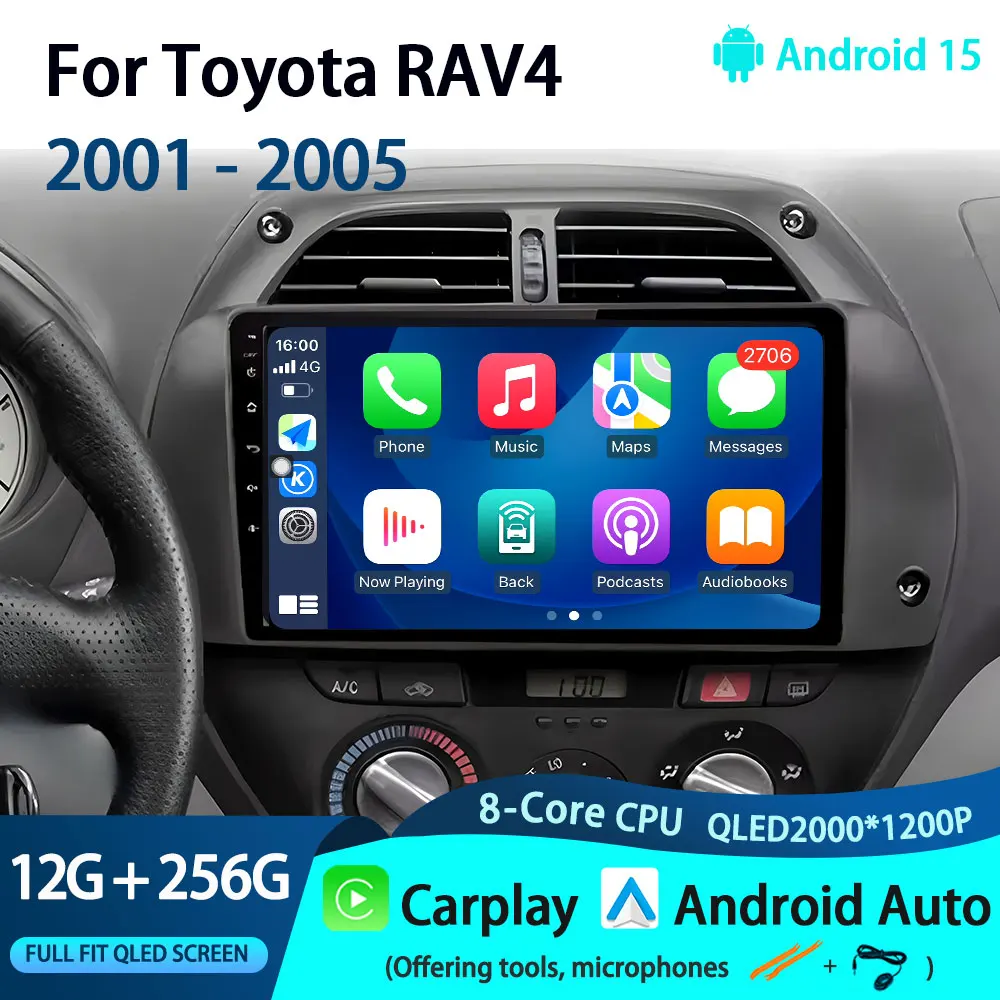 

9" Android 15 Car Radio For Toyota RAV4 2001 - 2005 Wireless Carplay Android Auto Multimedia Player no 2 Din wifi DSP BT