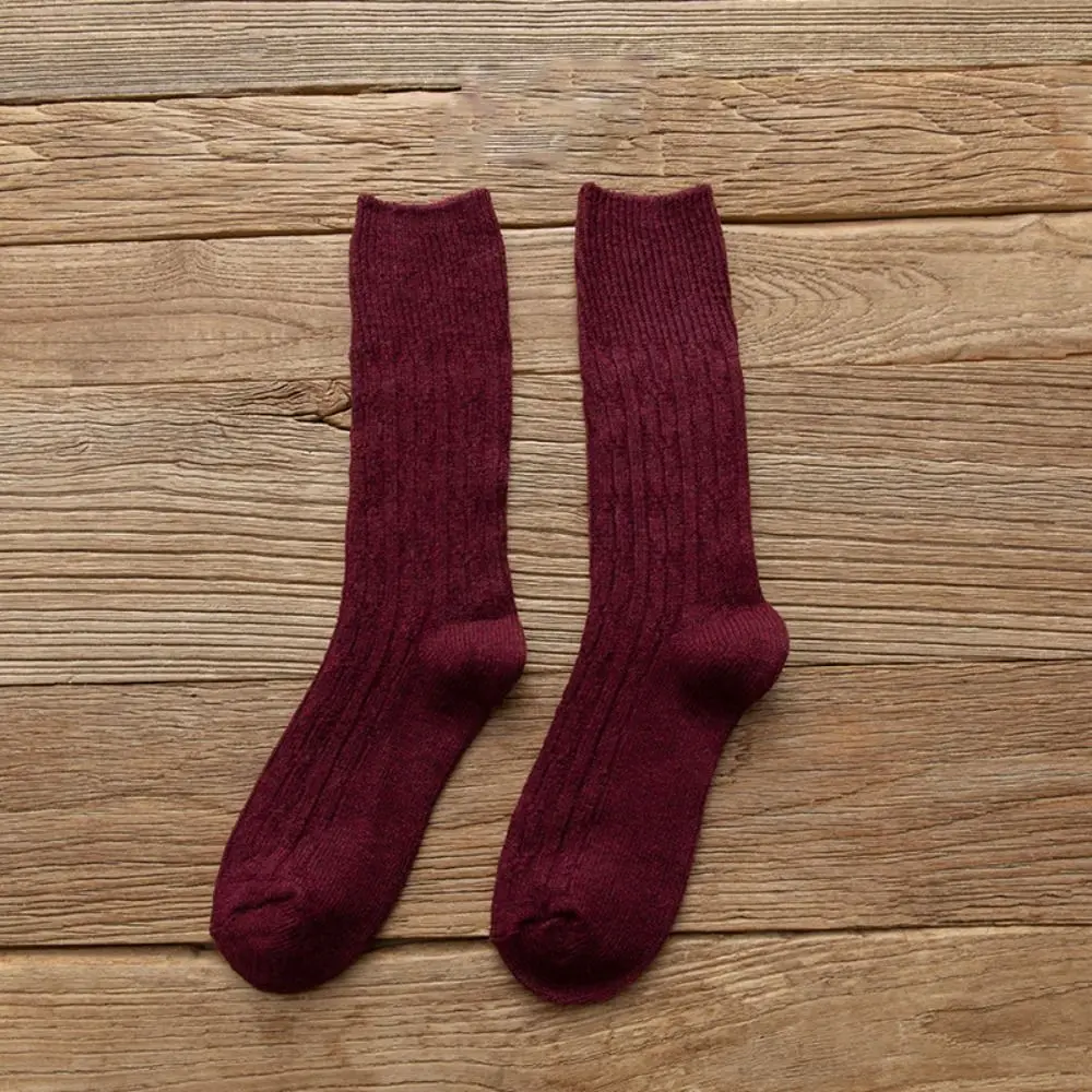 

Soft Winter Thick Fashion Solid Color Stripe Middle Tube Hosiery Women Wool Socks Korean Style Socks Cotton