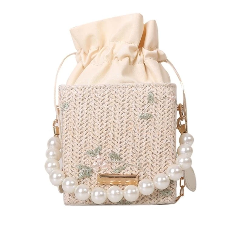 

Women Straw Purses Artificial Peral Chain Handbags Summer Rattan Crossbody Bags