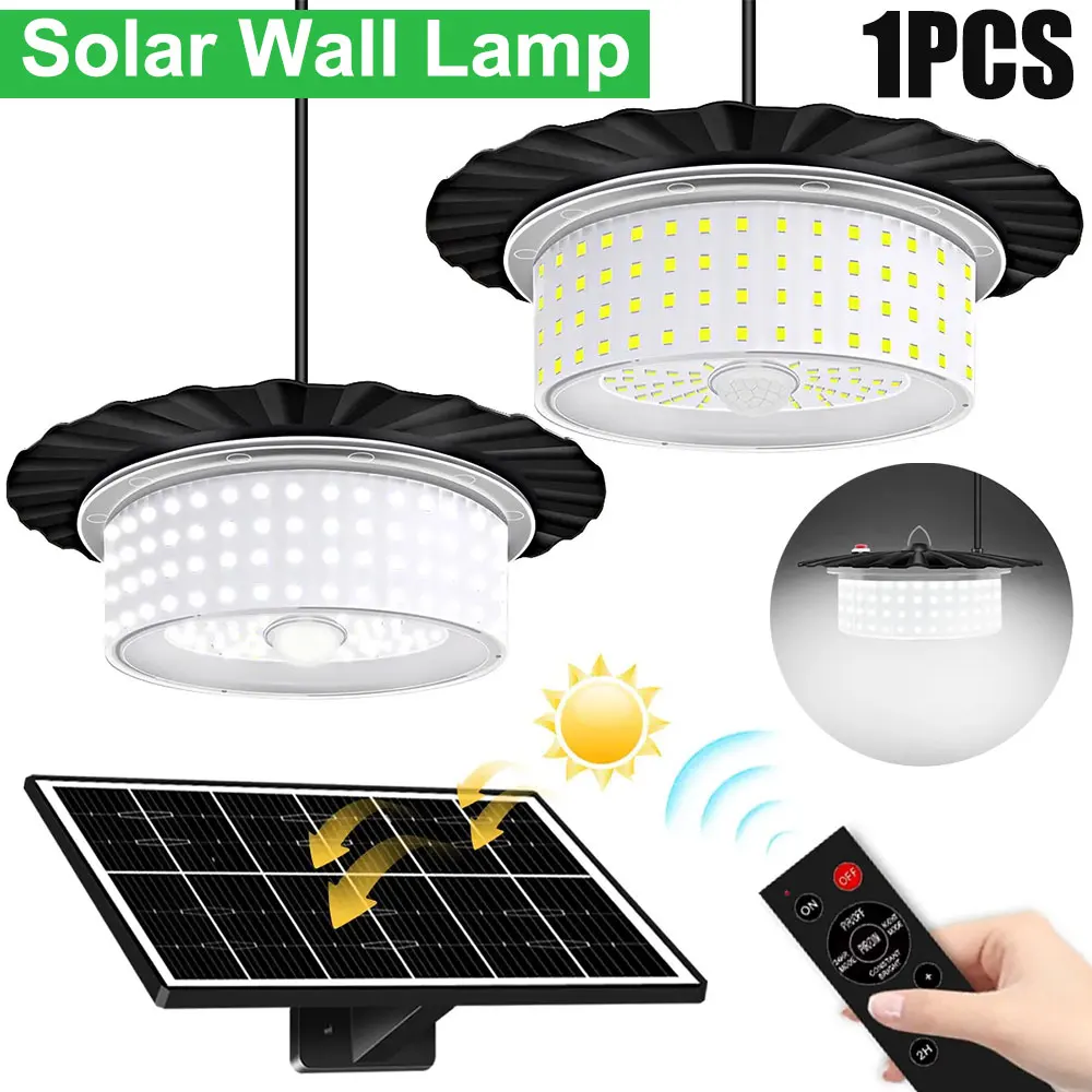 Solar Schuppen Licht Solar Pendel leuchte Indoor Outdoor 244 LED 5 Modi wasserdicht Solar Bewegungs sensor Licht für Scheune Pavillon Garage