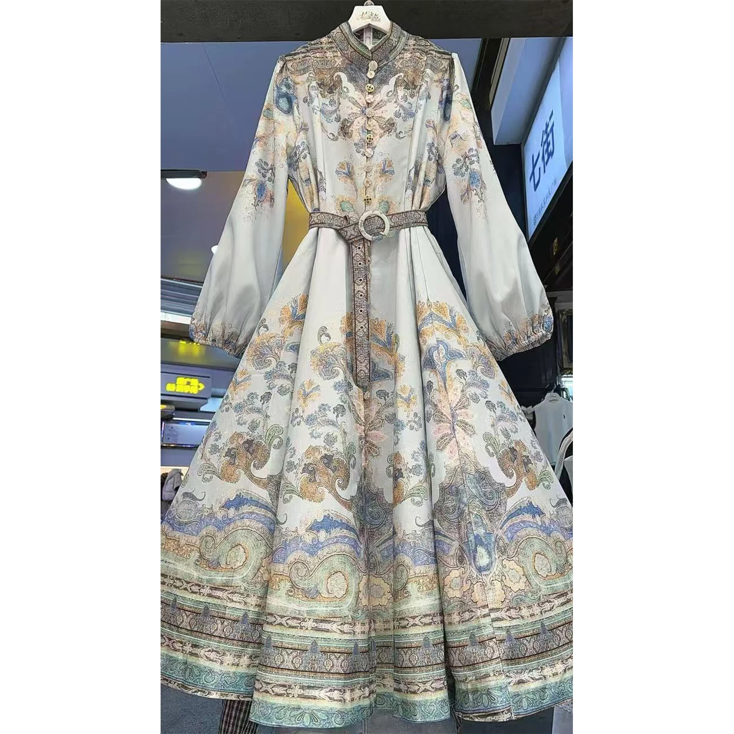 

2025 New style printed long-sleeved shirt, Paisley pattern long oversized skirt set for women
