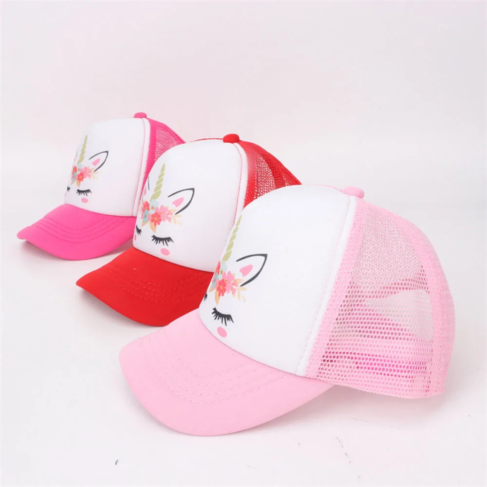 Unicorn Children\'s Hats Summer Sun Protection Mesh Hats Students Girls Peaked Caps Travel Baseball Cap For Kids 3-8 Years