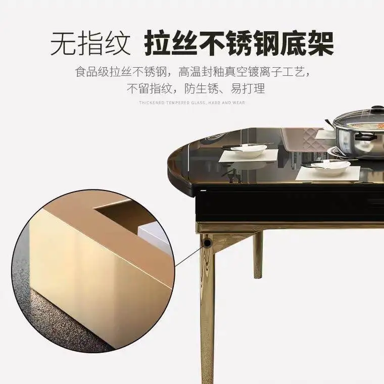 Multifunctional dining table folding telescopic round dining table simple set induction cooker