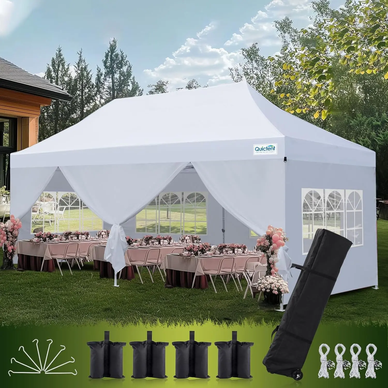 

10x20 Heavy Duty Pop Up Canopy Tent with Sidewalls, Hexagonal Legs- Commercial Instant Shelter with 3-Year Frame Warranty