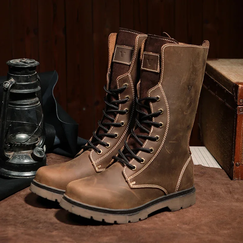 Leder männer Wandern Motorrad Stiefel wasserdichte trekking Kampf Stiefel Gothic Gürtel Punk Stiefel Männer Schuhe Taktische Turnschuhe