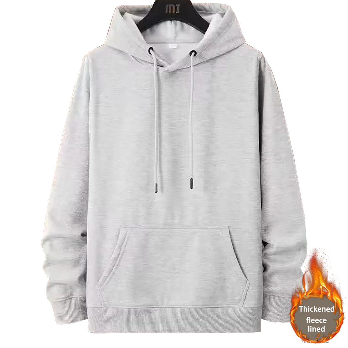 Men's Solid Color Hoodie With Thickened Fleece Young People Hooded Sweatshirt Autumn Winter Couple Student