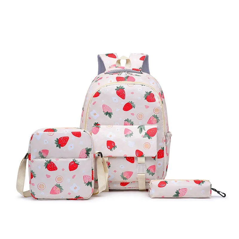 3pcs Fruit Fresh Style Backpack Set Large Crossbody Bag Pencil Case Casual School Bag for Middle High School Students