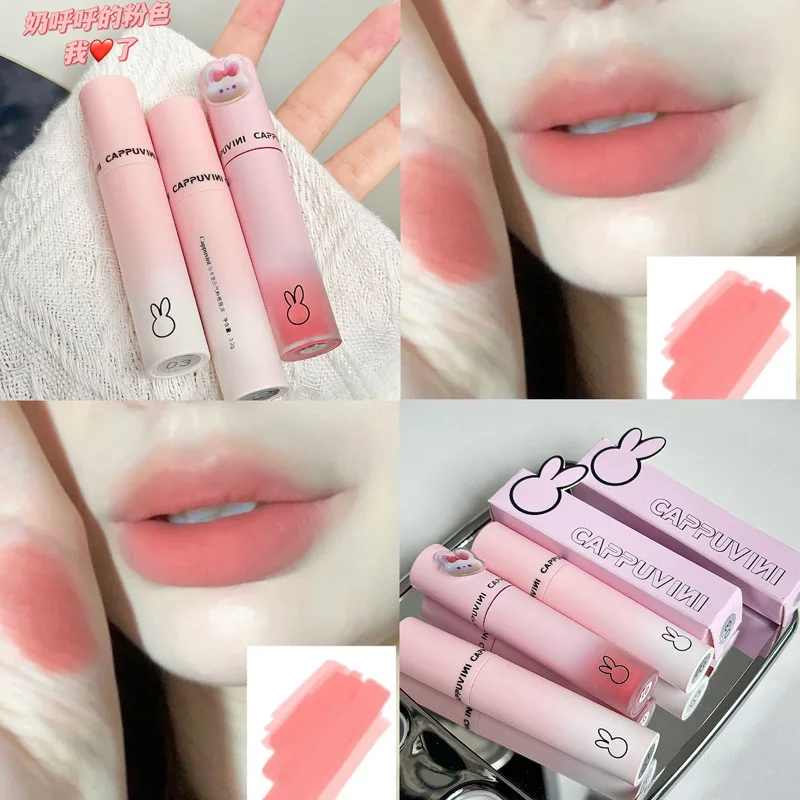 Cappuvini Pink Macaron Velvet Soft Mist Matte Lip Clay Whitening and Non-drying Lip Glaze Lipstick