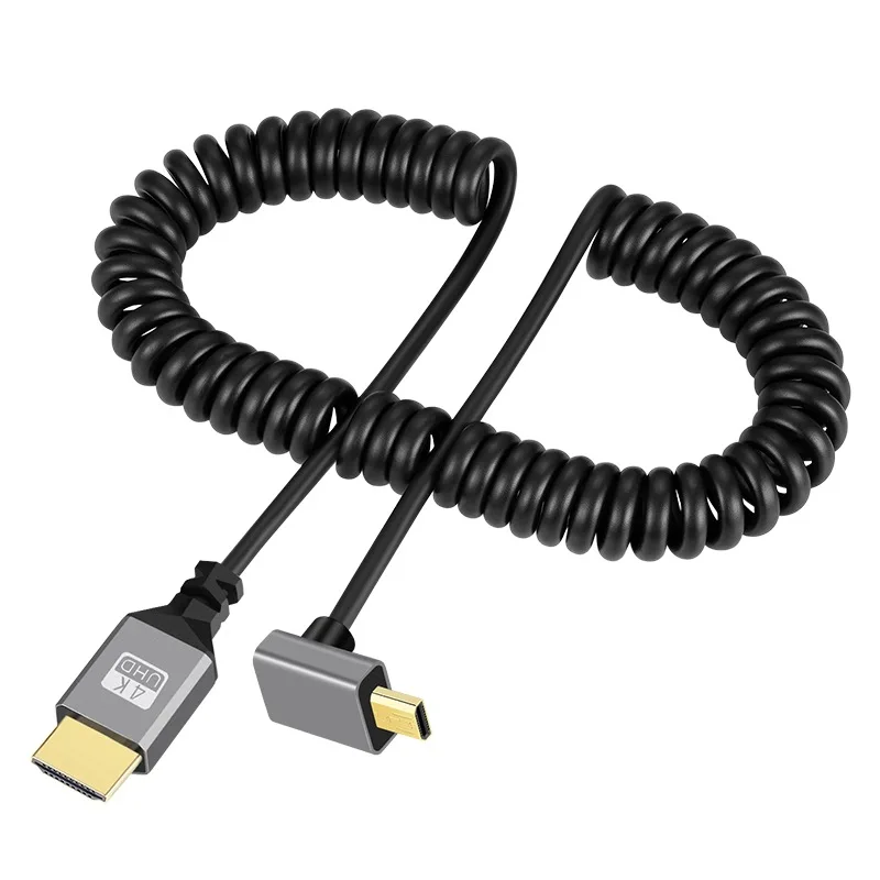 Cavo a molla HDMI 4K maschio a maschio sinistra destra su giù Mini Micro HDMI prolunga a spirale cavo a spirale flessibile spina cavo HDMI 2 m