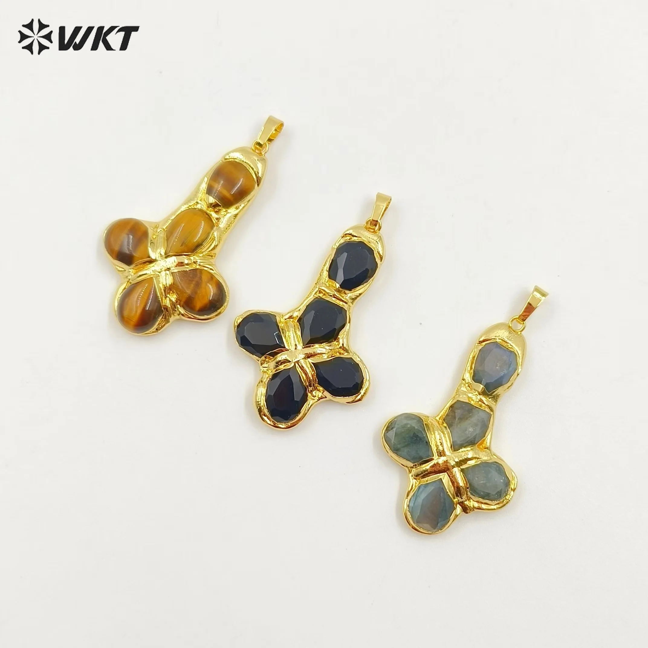 WT-P1962 Wholesale Amazing New Design Natural Gemstone Made Drop Shape Assemble Cross Jewelry Pendants 10PCS