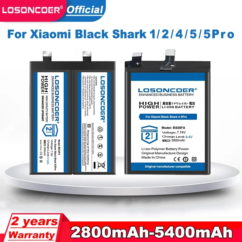 LOSONCOER 2800mAh-5400mAh BS01FA BSO1FA  BS08FA BS10FA BS03FA Battery For Xiaomi Black Shark 4 1 2 5 Pro Black Shark Battery