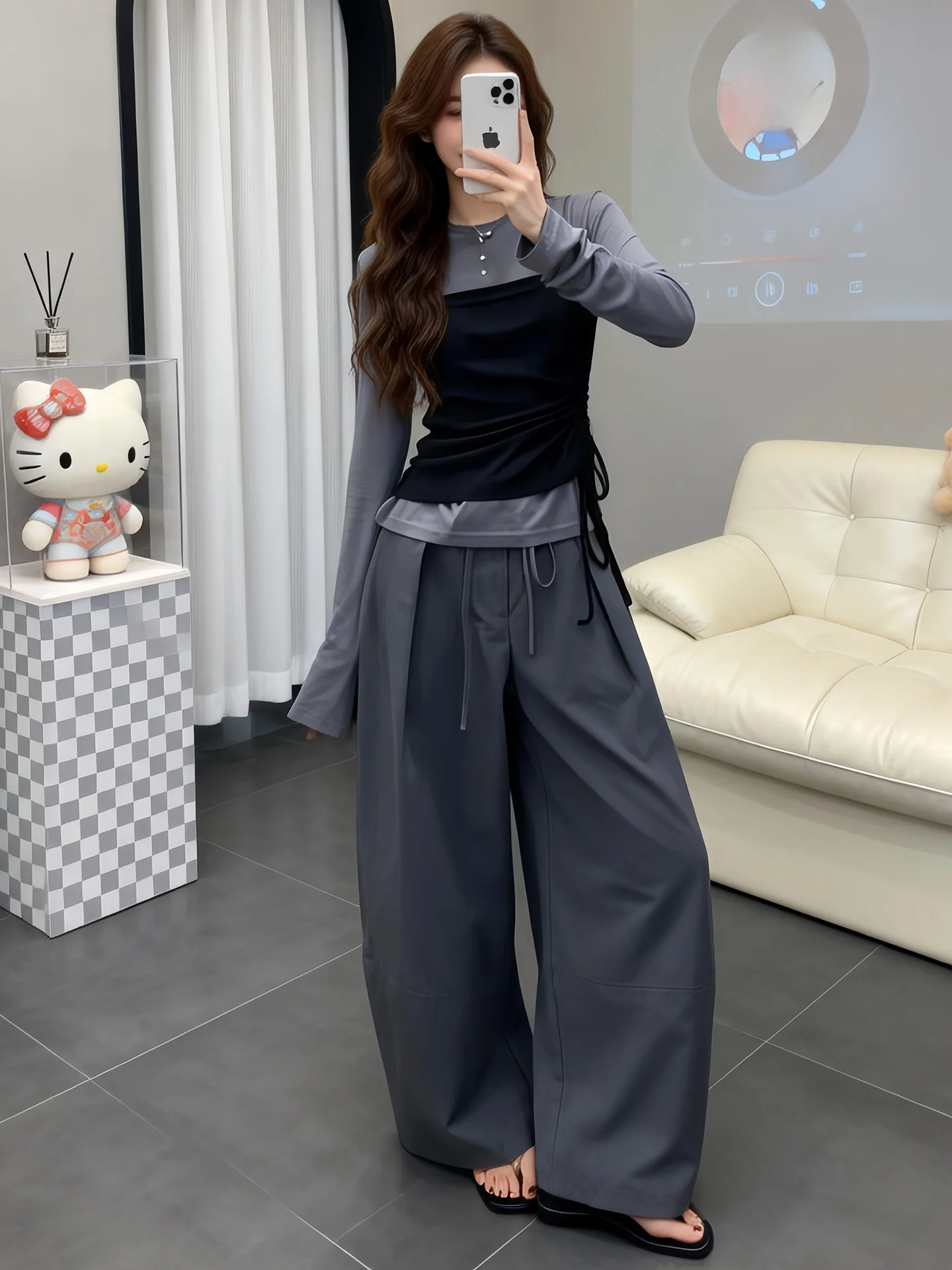 

Elegant Long Sleeve Belted Waist Wide Leg Pants Women's Fashion Set Spring Autumn New Style Design Sense Two-Piece Suit