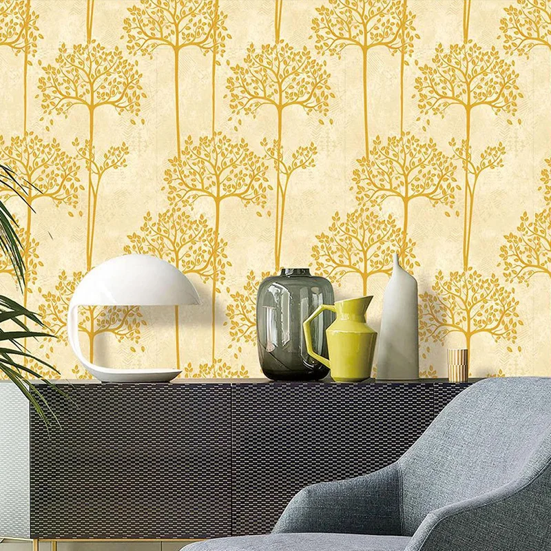 Luxury Neoclassical Gold Tree Living Room Hotel Tea House Lounge Art Background Wallpaper Screen Wrapping Paper
