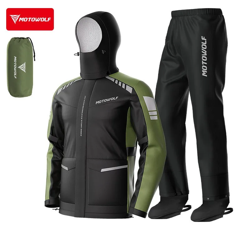 

MOTOWOLF Motorcycle Rain Gear Set Lightweight Breathable Waterproof Jacket and Pants Outdoor Riding Suit for Off-road Bikers