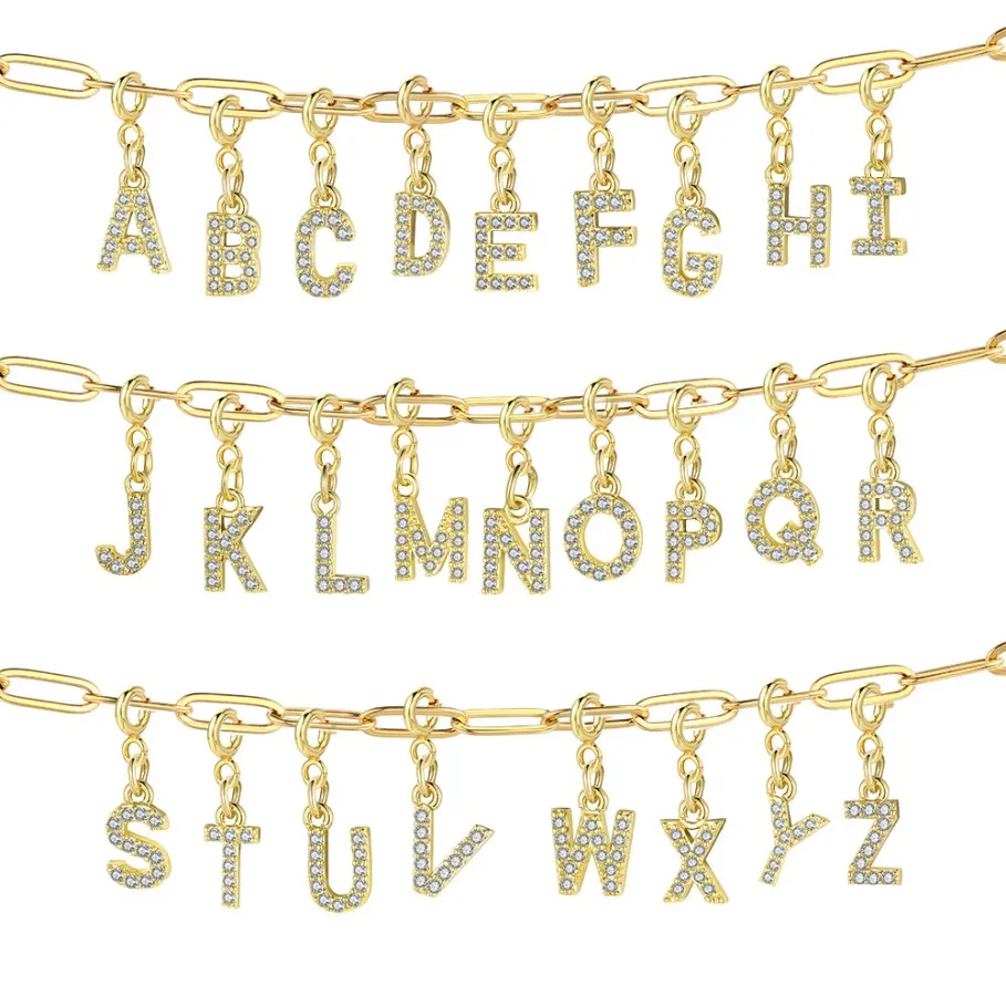 Y2k Gold Farbe Micro-einsätze Zirkon Alphabet Charme DIY Herstellung Brief Anhänger Halskette Armband Zubehör Mode Schmuck