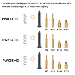 Carburetor Rebuild Repair Kit for PWK 33 34 35 36 38 40 42 Carburetor with Main Jets & Idle Slow Jets & Oil Hole Screw & Spring