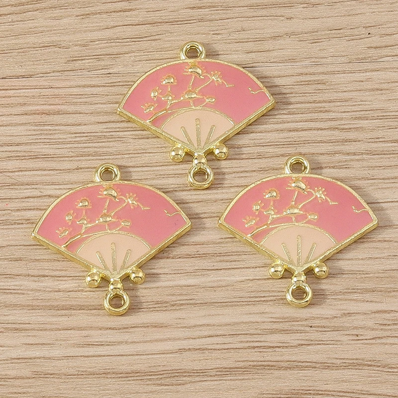 Tusember 20 Stück modische Doppelloch-Emaille-Blumen-Fächer-Anhänger für die Herstellung von DIY-Halsketten, Ohrringen und Schmuckzubehör – Detail 4