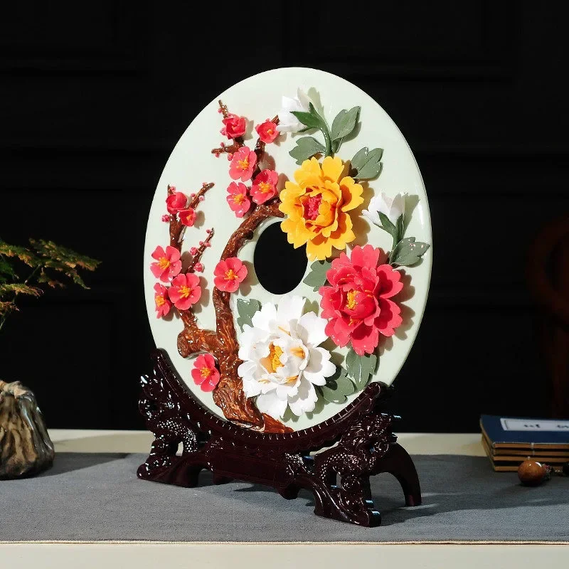Ping An Buckle Ornament Jade Porcelain New Chinese Home Furnishing Living Room Entrance TV Cabinet Wine Cabinet Decoration Lucky
