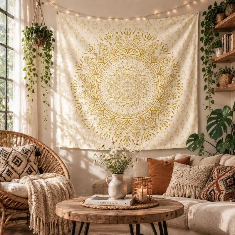 VIKAMA Wall Tapestry Boho Sun Hands Stars No Risk No Magic Quote Art Home Decor Living Room Bedroom Dorm Aesthetic Print Soft