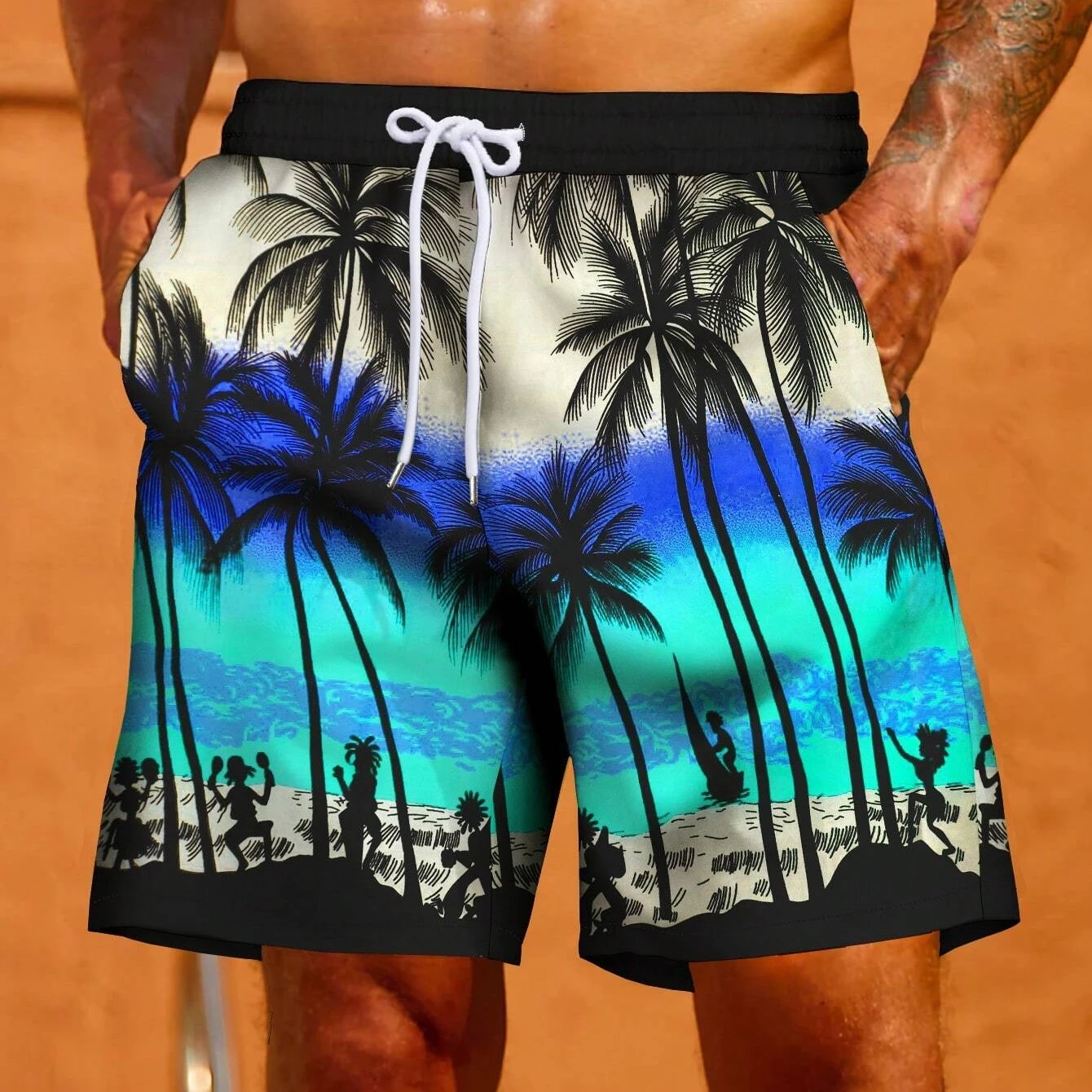 2024 Summer Men's Hawaiian Resort Style Shorts Casual Large Size Loose Drawstring Beach Shorts Outdoor New Male Swimming Trunks