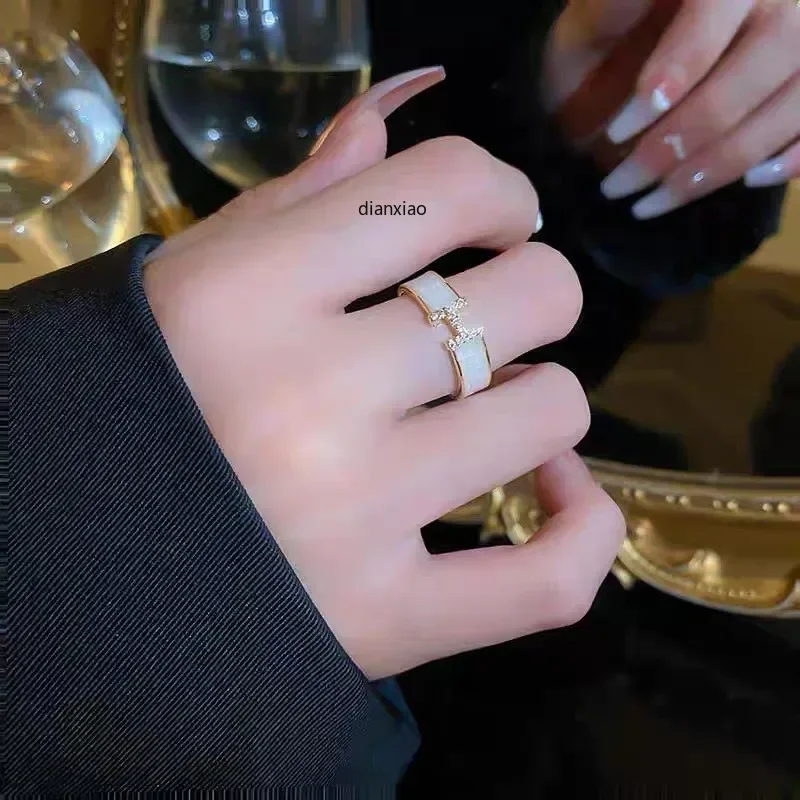 Letter H ring, white oil drop zircon open red ring for women