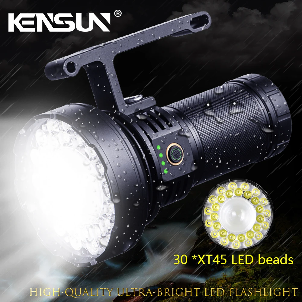 High Power LED Flashlight USB Rechargeable Dual Light Source Hand Lantern 10000 Lumens Ultra Bright Searchlight Outdoor Camping
