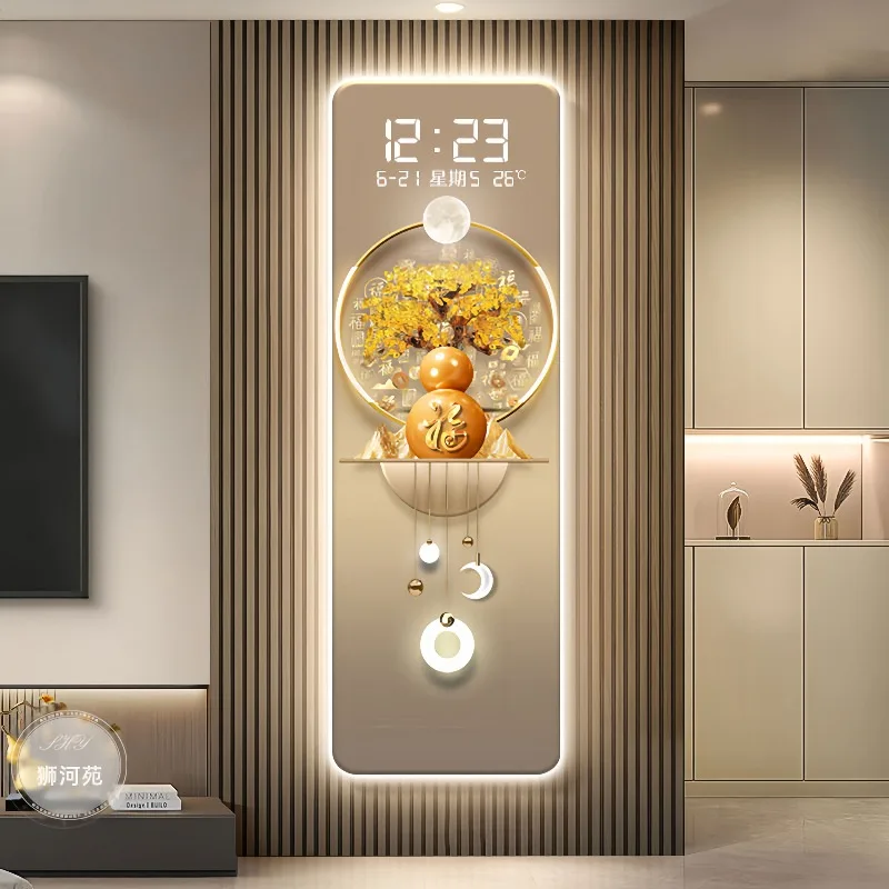 Upgrade Yellow Wall Clock Night Light Elegant Design Aesthetic Digital Wall Clock Extra Large Horloge Murale Home Decor Items