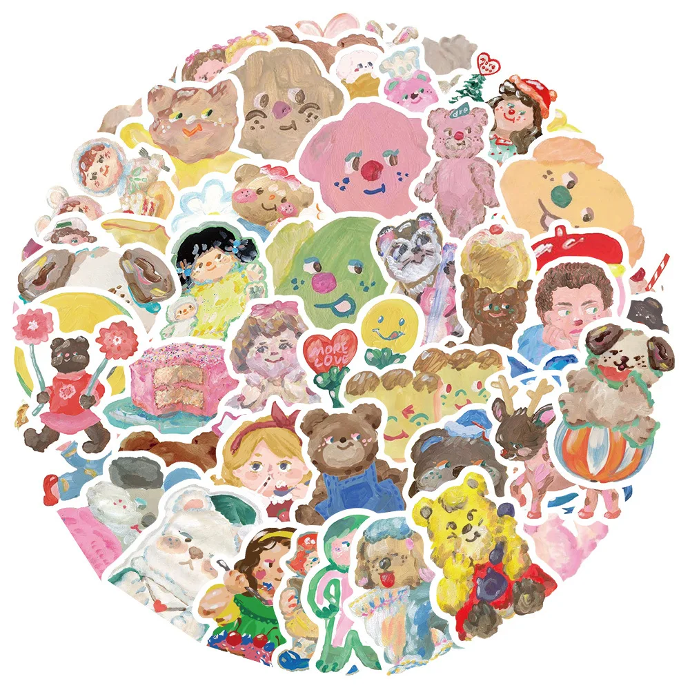 10/30/55pcs Cartoon oil painting cute ins girl heart graffiti Aesthetic Decals DIY Skateboard Phone Fridge Cool stickers