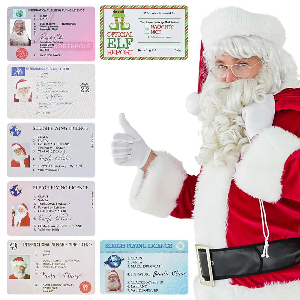 5/10pc Santa Claus Sleigh Riding Licence Christmas Claus Cosplay Props Flight Eve Driving License New Year Xmas Home Party Decor