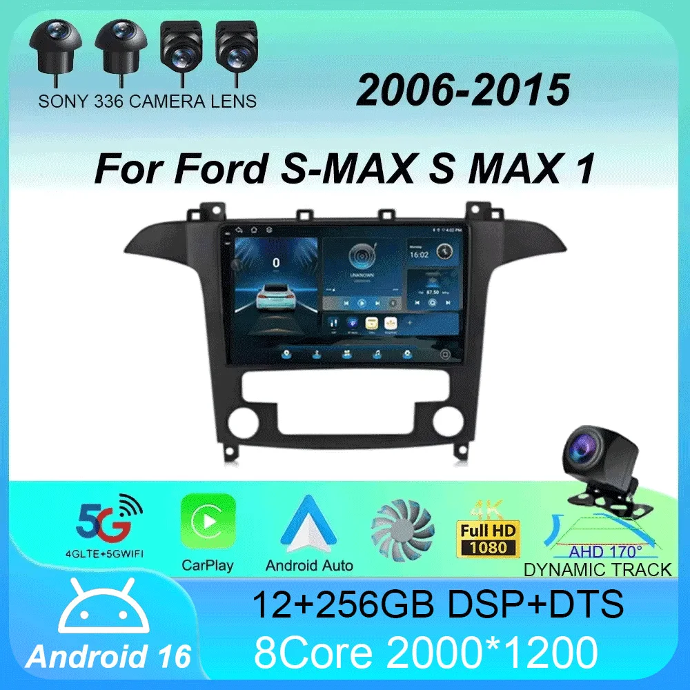 

Car Radio Carplay GPS Android 16 For Ford S-MAX S MAX 1 2006 2007 2008 - 2015 Multimedia 2 Din Navigation Head Unit Stereo Video