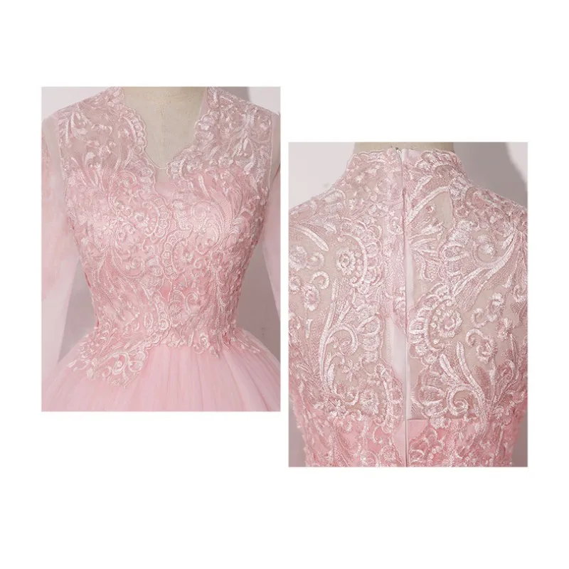 مزاجه الأنيق، فستان زفاف ملون 2025 نمط جديد، الوردي الخامس الرقبة الدانتيل المرحلة منفردا، رقيق الشاش أداء الكبار زي
