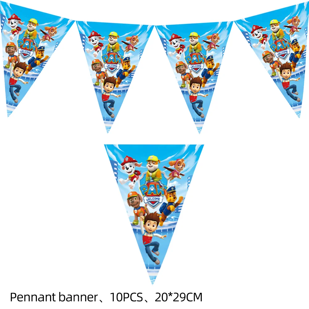 Cartoon Paw Patrol Birthday Banner Dogs Skye Happy Birthday Party Decor Kids Hanging Flag Pulling Flower Baby Shower Supplies