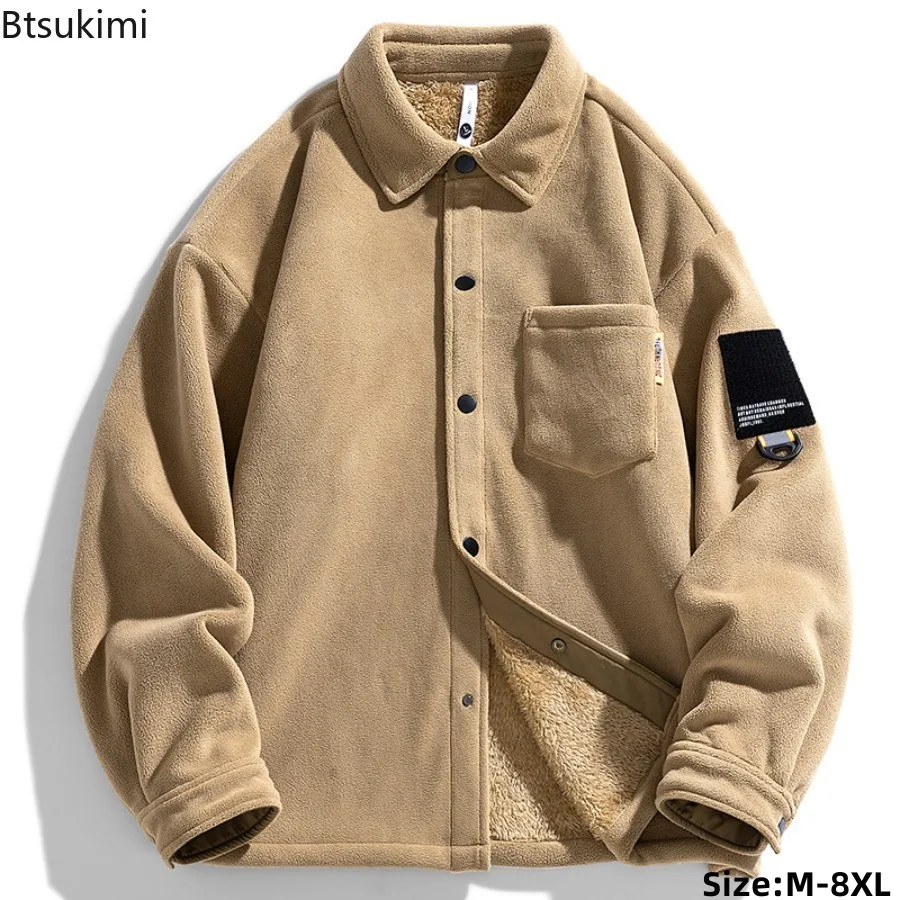 

Autumn Winter Men's Oversized Jackets Double-sided Polar Fleece Loose Casual Warm Coats Men Outdoor Coral Velvet Thicken Jackets