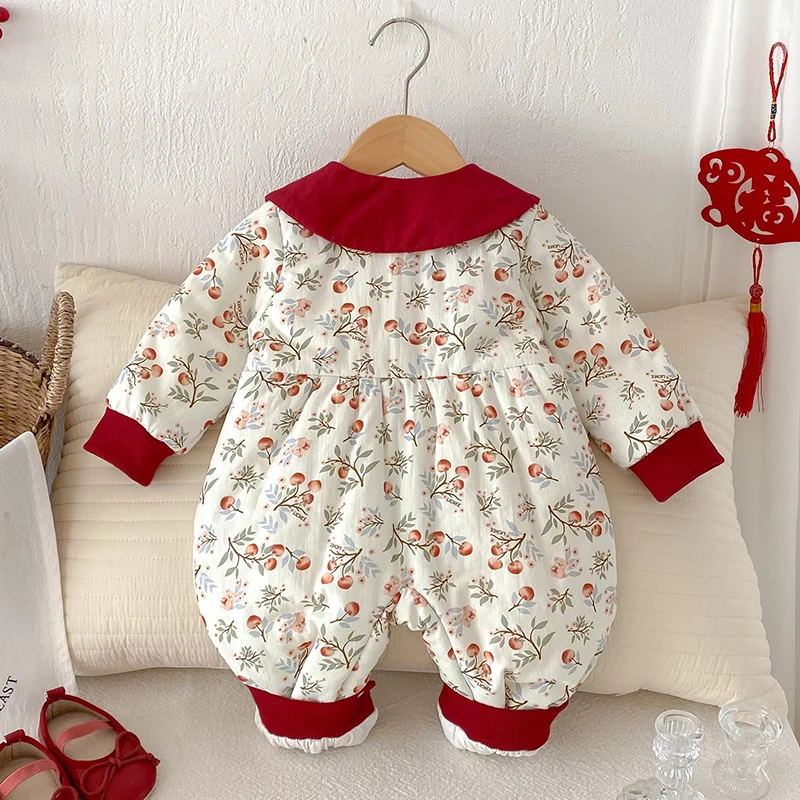 ملابس شتوية جديدة للأطفال لعام 2025 ملابس دافئة سميكة للأطفال الرضع بدلة قفز بأكمام طويلة مطبوعة للأطفال الصغار رومبير دافئ سميك