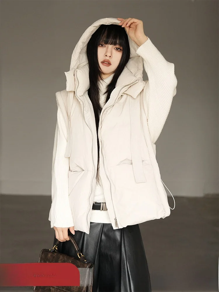 

Women's Loose Fit Du down Vest Hooded Svel Jaet Warm Outerwear Top Polyester Fabric Nylon Fiber Regular Length Zipp...