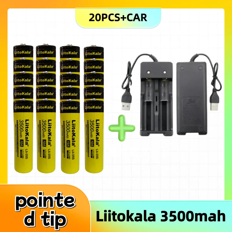 

2025 pointed tip 18650rechargeable lithium battery 3.7v 3500mAh with charger rechargeable strong light flashlight headlight fan