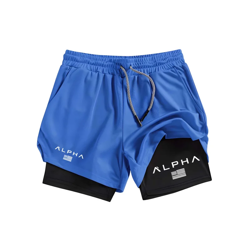 Pantalones cortos deportivos de doble capa para hombre de alta calidad de verano, pantalones cortos deportivos 2 en 1 para entrenamiento de gimnasia, pantalones cortos de entrenamiento de secado rápido