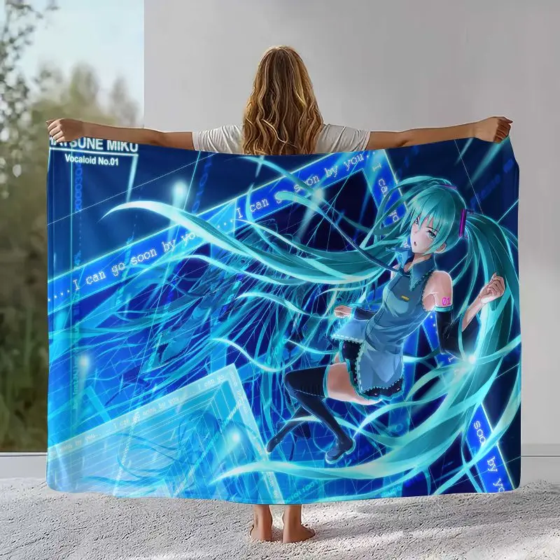 Japan Music Girl M-MIKU Cute Cartoon Soft Flannel Throw Blanket,Cozy Blanket for Bed,Sofa,Living Room,Picnic,Camping,Home Decor